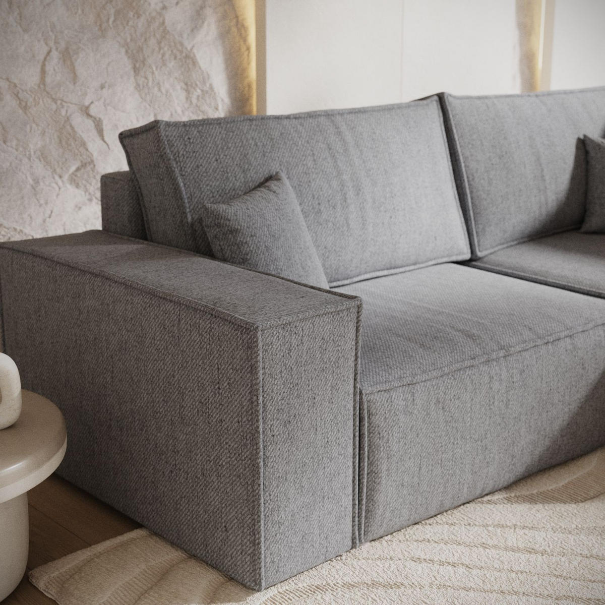 ECKSOFA AVION mit Schlaffunktion Grau im Neve Stoff - Schwarz/Grau, Holz/Holzwerkstoff (253/148cm) - AltaBeds