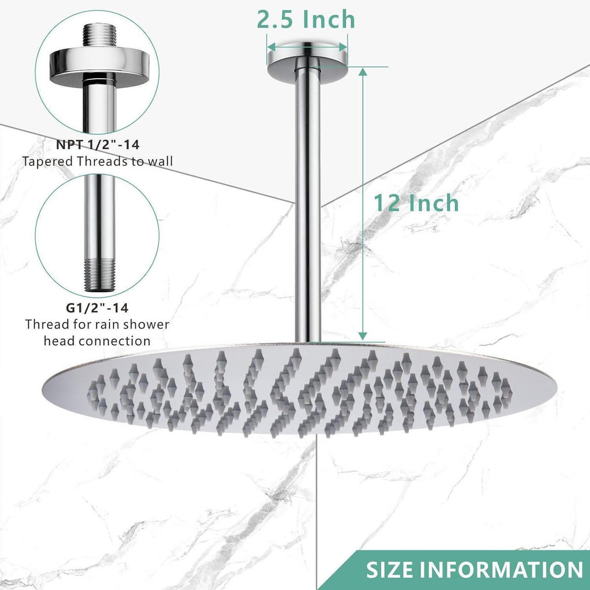 DUSCHARM Deckenmontage 30 cm Rund - Silberfarben, Metall (5/12.7/30cm)