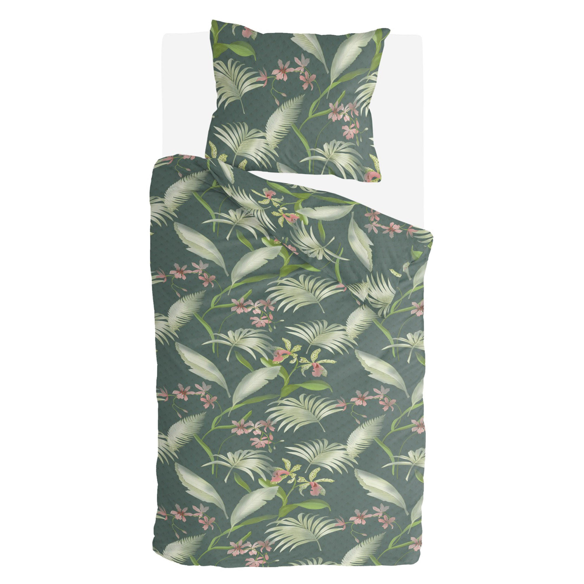 BETTWÄSCHE Byrklund 2-teilig 135x200/80x80cm Greens & Flowers - Grün, Naturmaterialien (135/200cm)