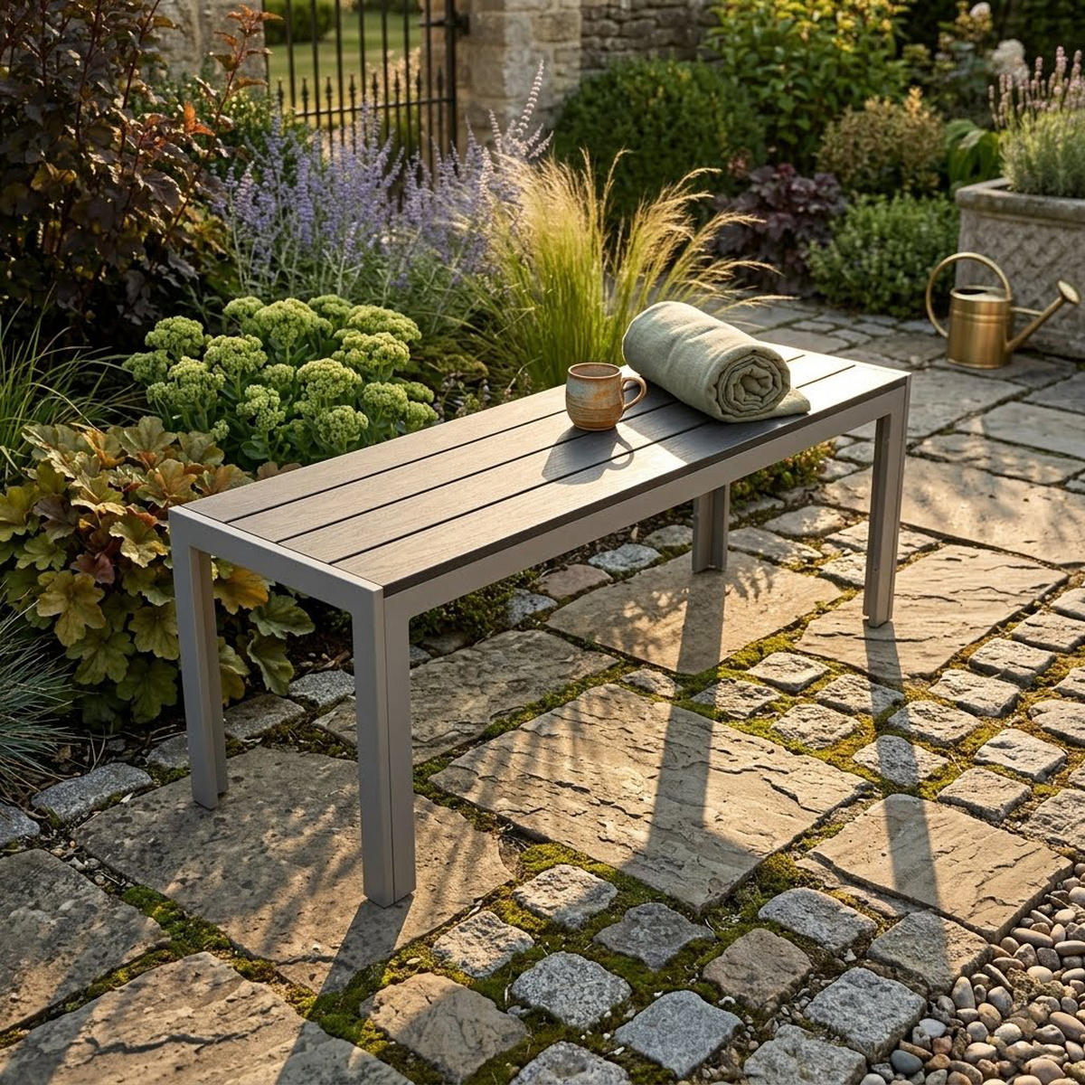 GARTENBANK Cheltenham 120x35x40cm, Gestell aus Aluminium + Sitzfläche Akazie BxTxH: 120x40x35 cm - Grau, Holz (120/35/40cm) - TPFGarden