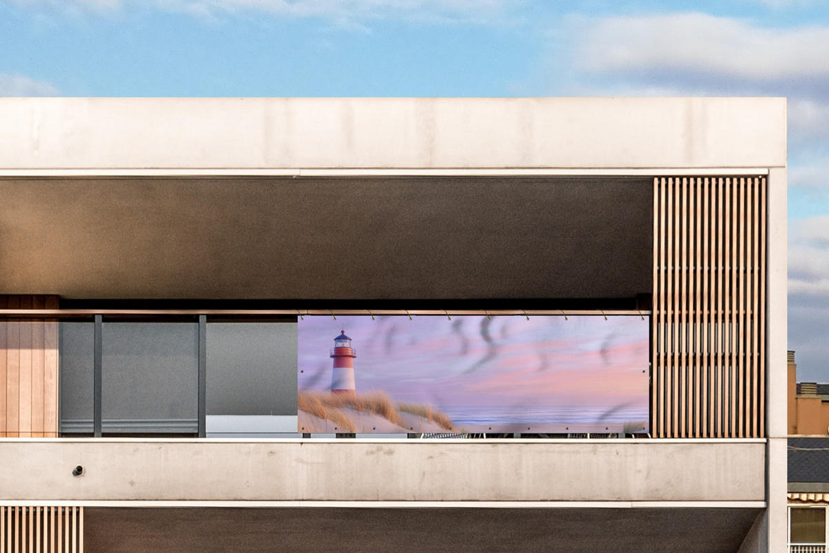BALKON-SICHTSCHUTZ Leuchtturm - Dünen - Sonnenuntergang 300x95 cm - Hellrosa, Kunststoff (300/95cm) - MuchoWow