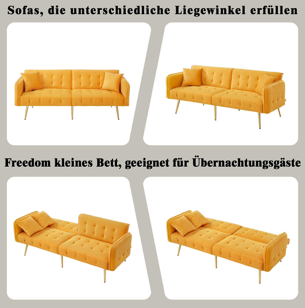 SCHLAFSOFA 215/81,5 cm Liegefläche – mit Veloursbezug und verstellbaren Armlehnen - Gelb, Textil (82/70/178cm) - BEAOK