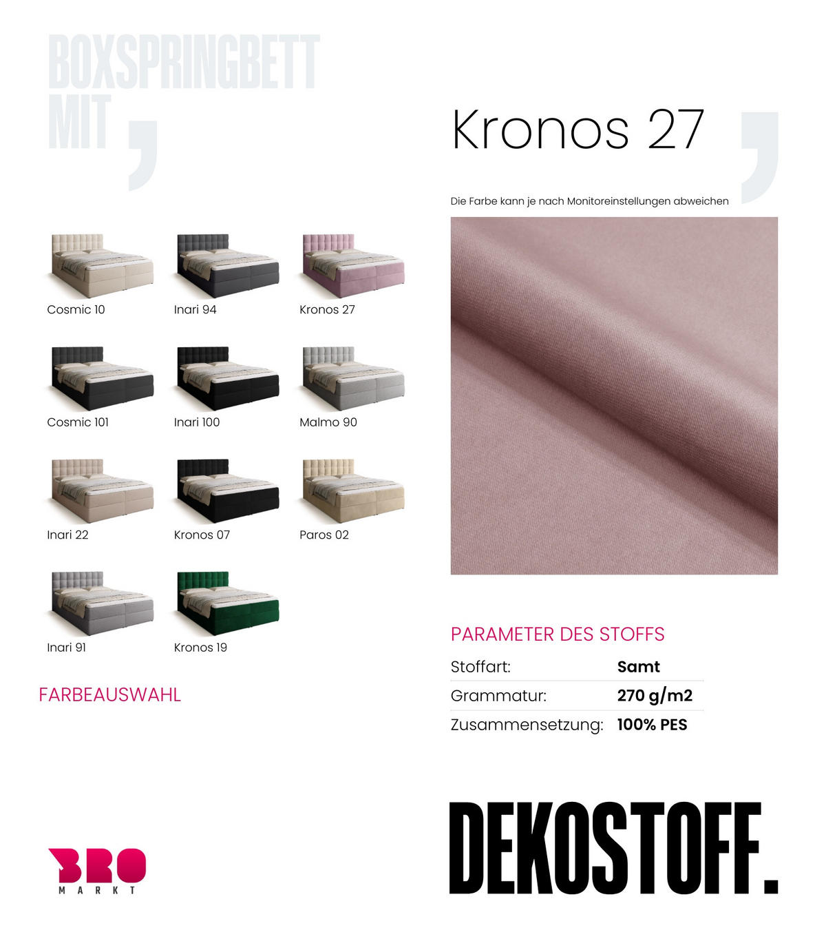 BOXBETT Detroit mit Topper 160/200 Rosa - Rosa, Holzwerkstoff/Textil (160/200cm) - Bromarkt