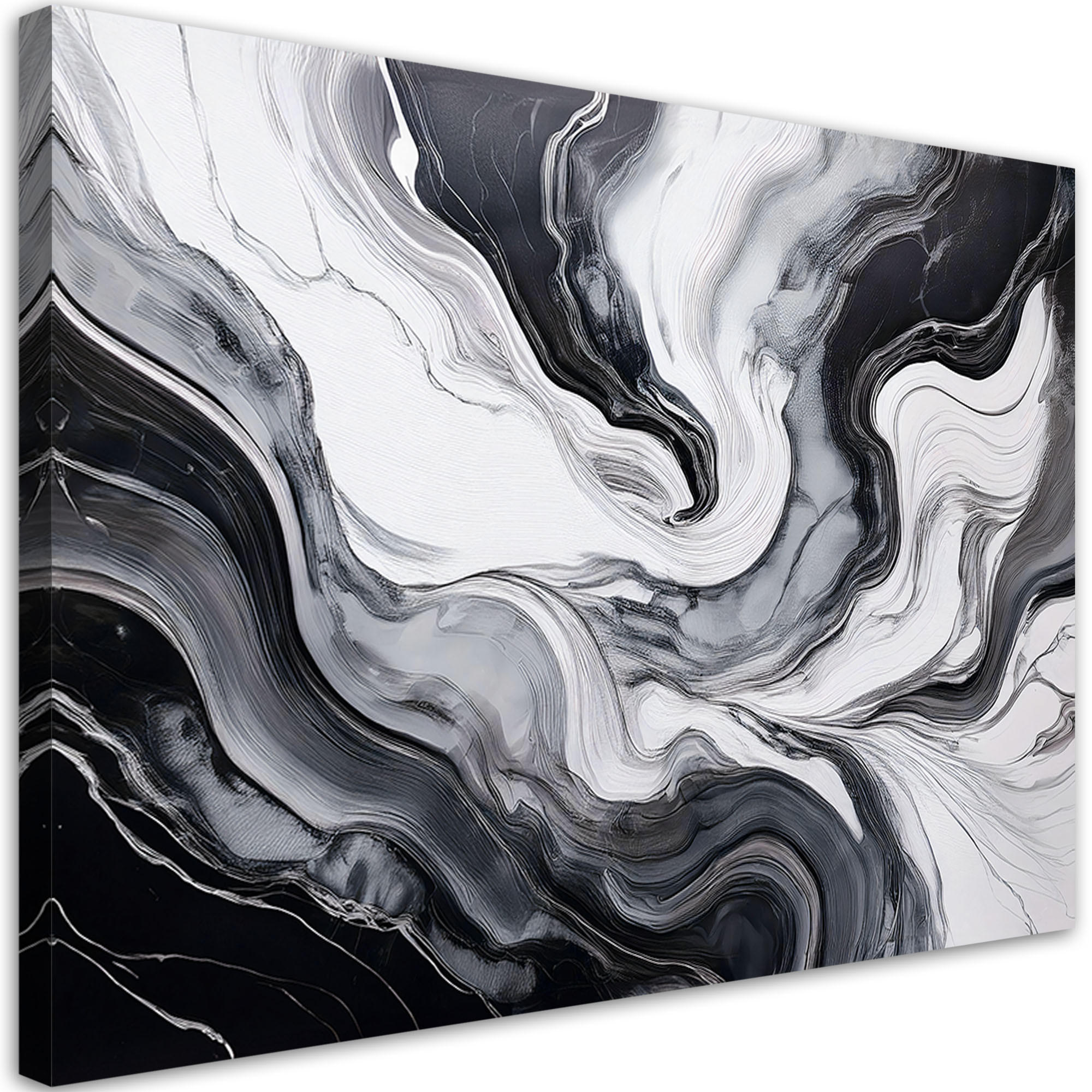 LEINWANDBILD Abstraktion aus schwarzem und weißem Marmor 100x70cm - Schwarz, Textil (100/70cm) - Feeby