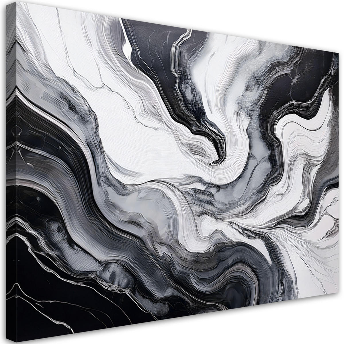 LEINWANDBILD Abstraktion aus schwarzem und weißem Marmor 100x70cm - Schwarz, Textil (100/70cm) - Feeby