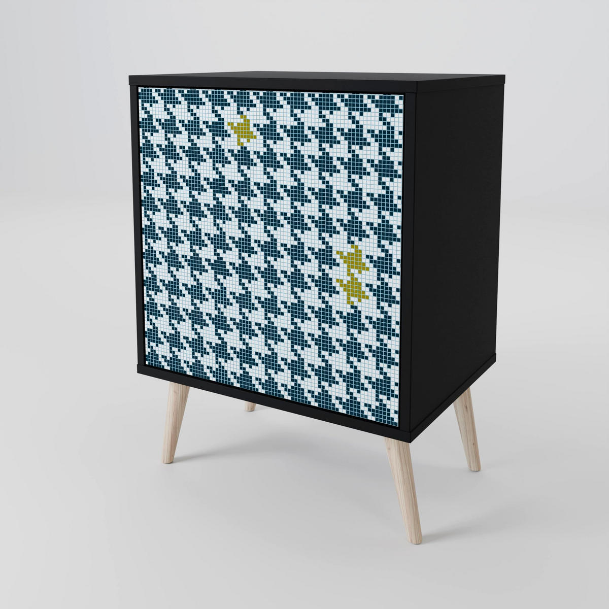 SIDEBOARD OUT OF CONTEXT, Schwarz, 57,5x42x75,5 cm, Goldfarbene Metallfüße - Goldfarben/Multicolor, Holzwerkstoff/Metall (57.5/75.5/42cm) - SpaceRebels