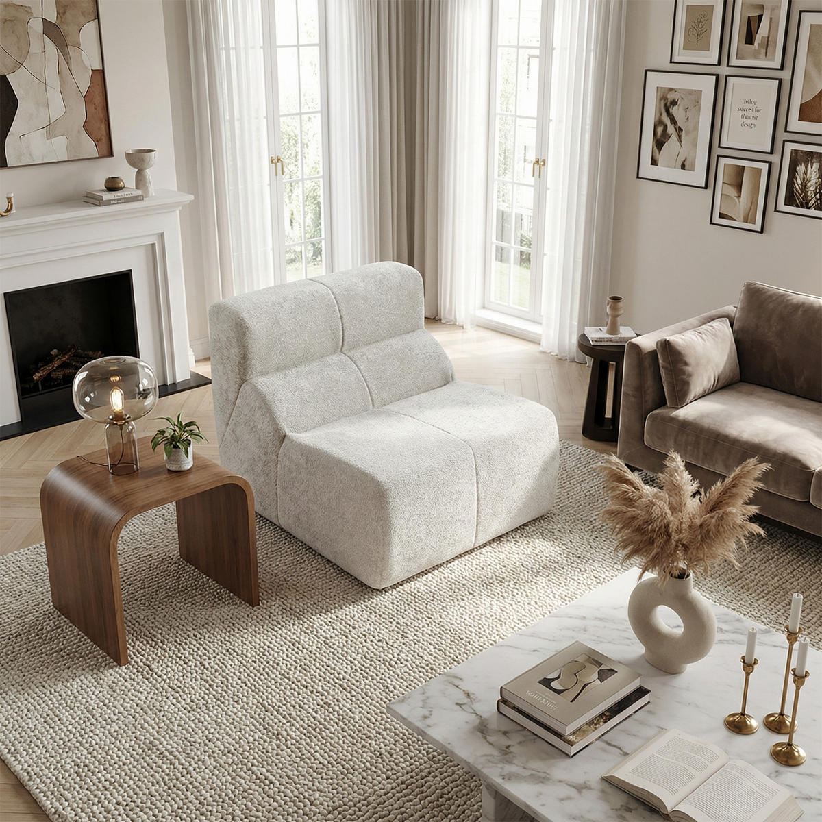 SESSEL Samt mit Regentropfen-Struktur Montagefrei - Weiß, Textil (93/79/109cm) - Urban Meuble