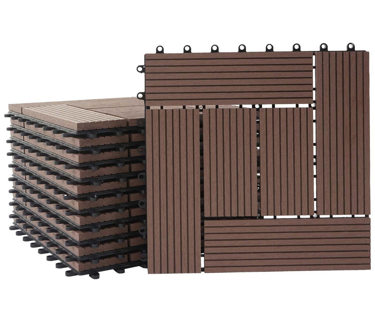 WPC BODENFLIESE 11x 30x30cm Premium Coffee versetzt - Braun, Kunststoff (30/30/2cm) - BERLINLODGE