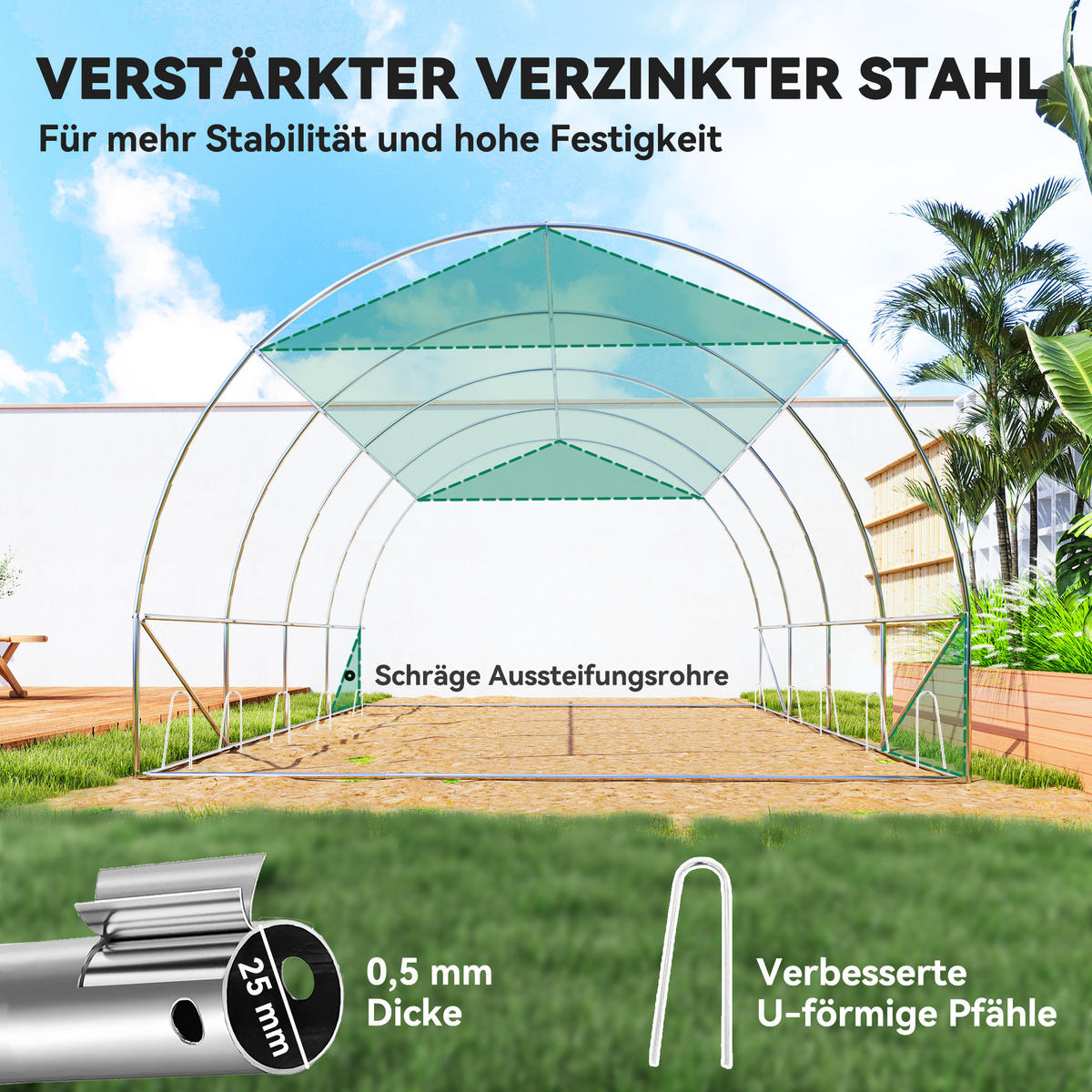 FOLIOVÝ TUNEL, 400L x 300B x 198H cm - zelená barva, plast (300/198/400cm) - Outsunny