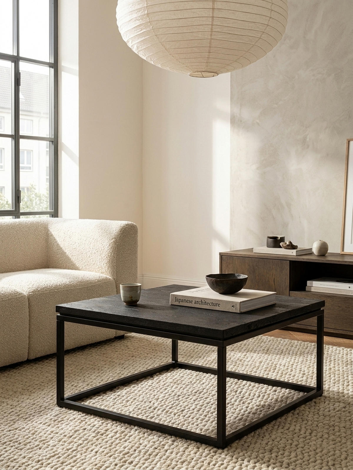 COUCHTISCH aus Mango Massivholz und Metall, Quadratisch, Natürliche Holzmaserung, Schwarz 60 x 60 x 35 cm - Schwarz, Holz/Metall (60/60/35cm) - KADIMA DESIGN