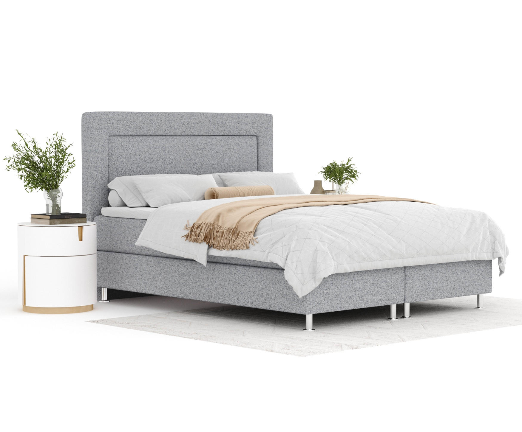 BOXSPRINGBETT Laguno Grau 140/200 cm mit Latex-Topper - Silberfarben/Grau, Holz/Holzwerkstoff (140/200cm) - Maison de Reve