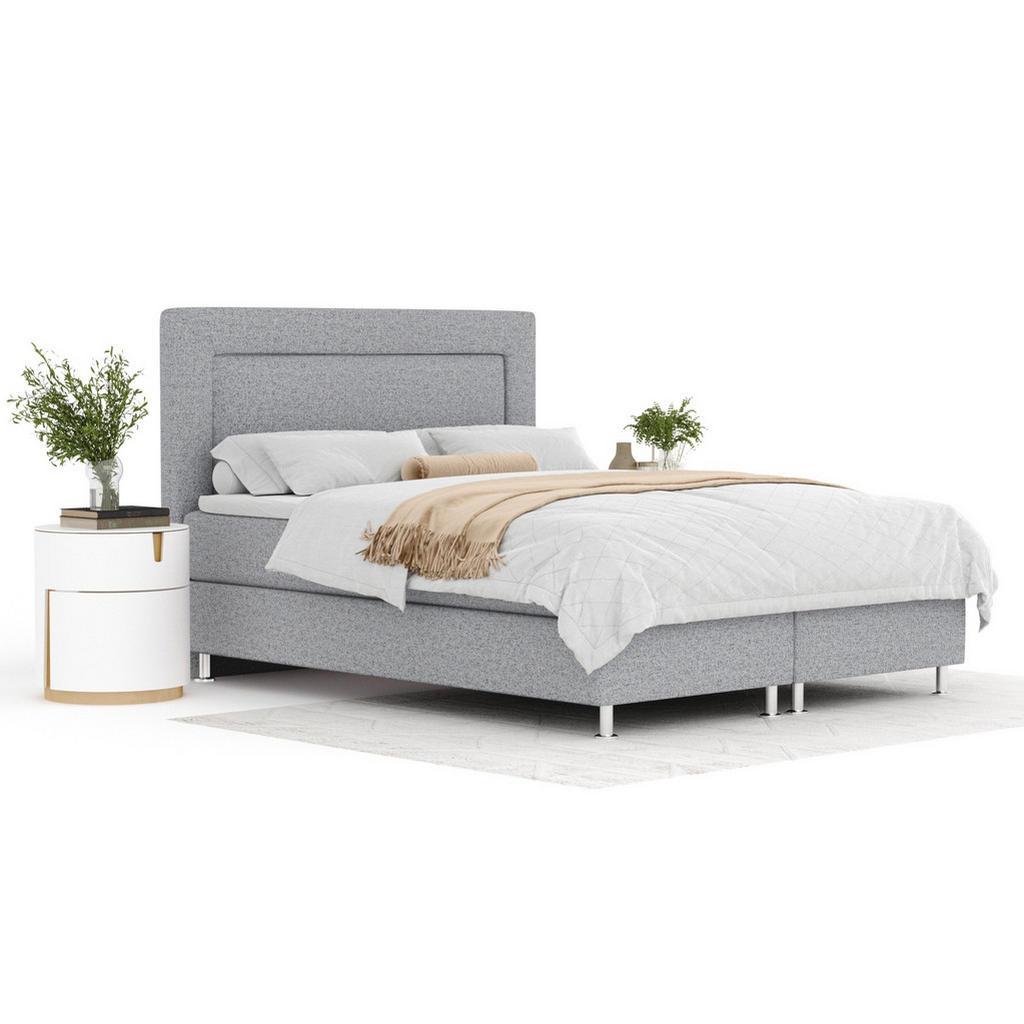 Thumbnail - Maison de Reve Boxspringbett, Grau, Textil, Buche, Kiefer, H3, Höhe ca. 21 cm, 180x200 cm, FSC 100%, Made in EU, Oeko-Te...