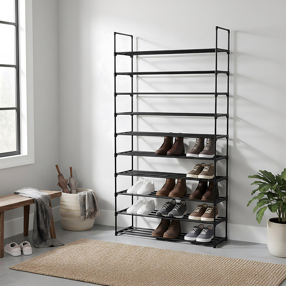 BOTNÍK - černá, kov/plast (94/174/30cm) - Relaxdays