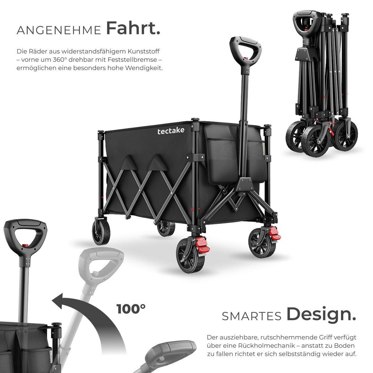 BOLLERWAGEN Rollrider, inklusive Einlegeboden, Belastbarkeit 100 kg, schwarz - Schwarz, Kunststoff (51/89/95cm) - tectake