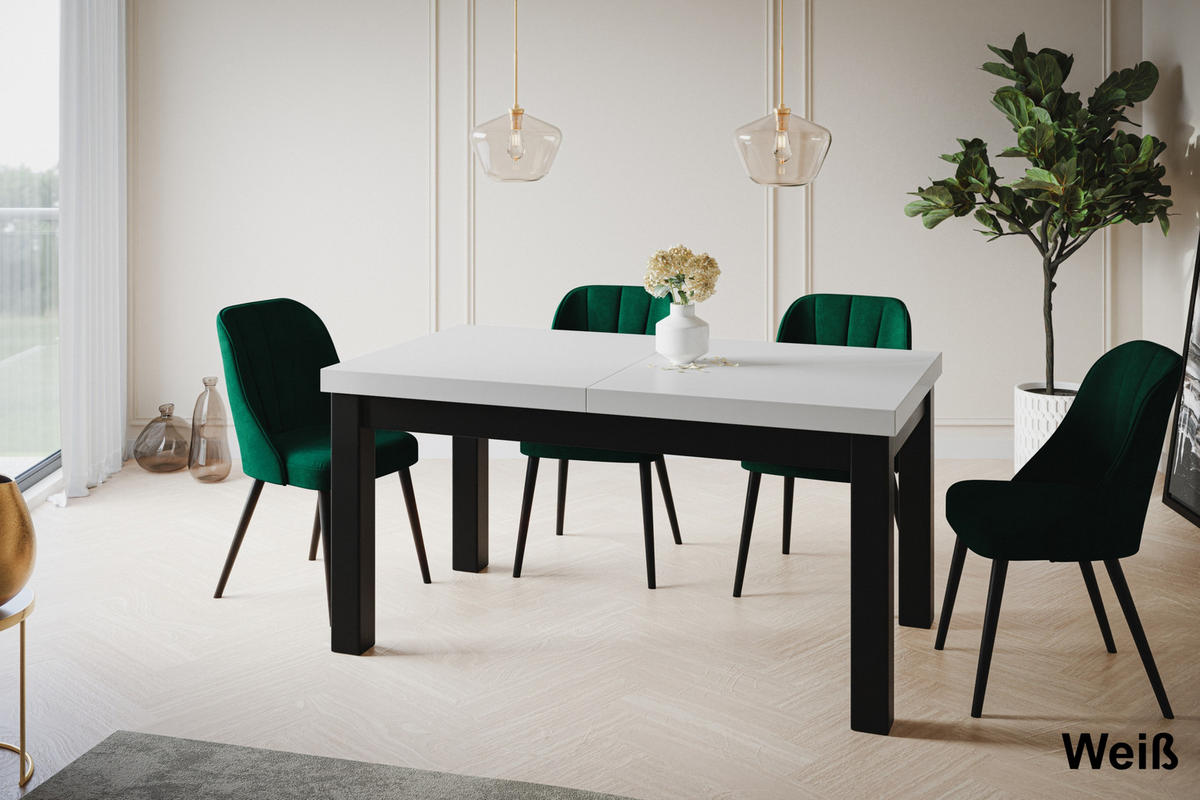 ESSZIMMERTISCH CLASSIC, ausziehbarer Tisch 140-180X80X78 cm, Farbe: Weiß, mit Holzbeinen in Farbe Schwarz - Schwarz/Weiß, Holzwerkstoff (140/80/78cm) - Alpi-Möbel