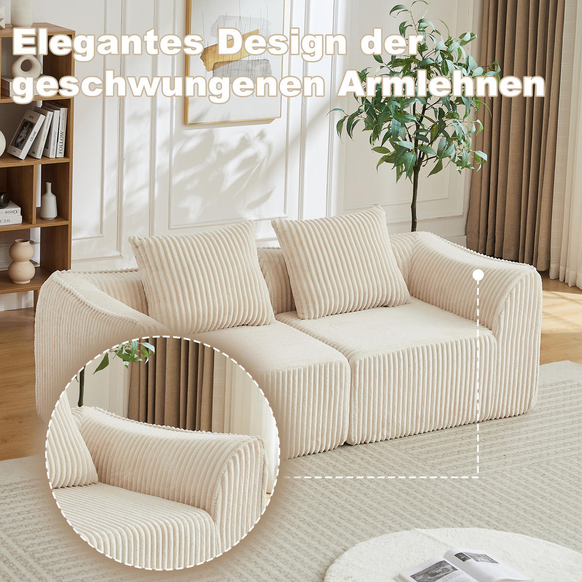 2-SITZER SOFA Cord Minimalistisch & Modular - Beige, Textil (185/72.5/101cm) - Urban Meuble