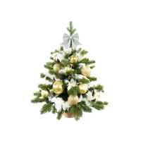 WEIHNACHTSBAUM künstlicher 60 cm mit LED-Beleuchtung, ZARTEWEIHNACHTEN II, mit 34 Weihnachtsbaumschmuck, Pflanztopf mit Jutesack - Champagner/Silberfarben, Kunststoff/Stein (40/60cm) - LAALU