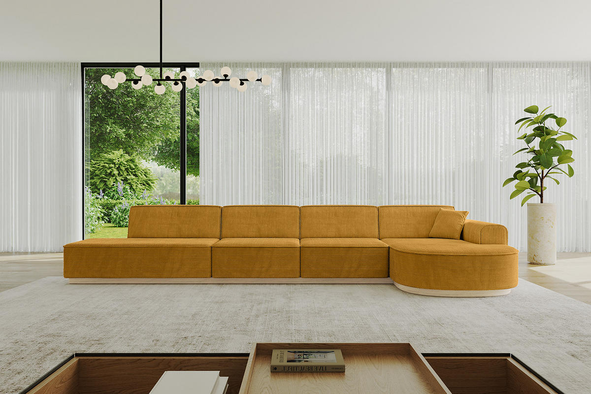 ECKSOFA Ottomane Rechts ARRIO-L3 - 413x171x83 cm Senfgelb - Currygelb/Gelb, Holzwerkstoff/Textil (413/171cm) - ALTDECOR