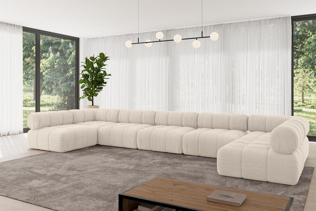 WOHNLANDSCHAFT modulares Sofa Garvo-U3 - 475x190x70 cm Beige Cord - Beige, Holzwerkstoff/Textil (475/70/190cm) - ALTDECOR