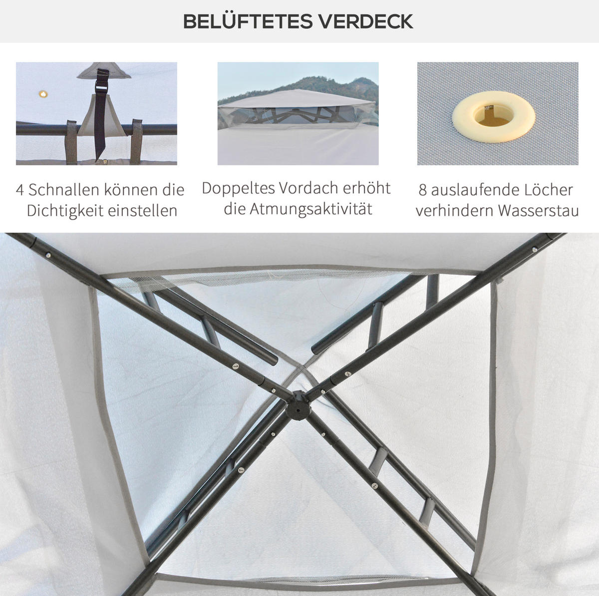 PAVILLONS aus Polyester 294x294x265 cm in Grau mit 4 Seitenteilen - Grau, Textil (294/265/294cm) - Modfu