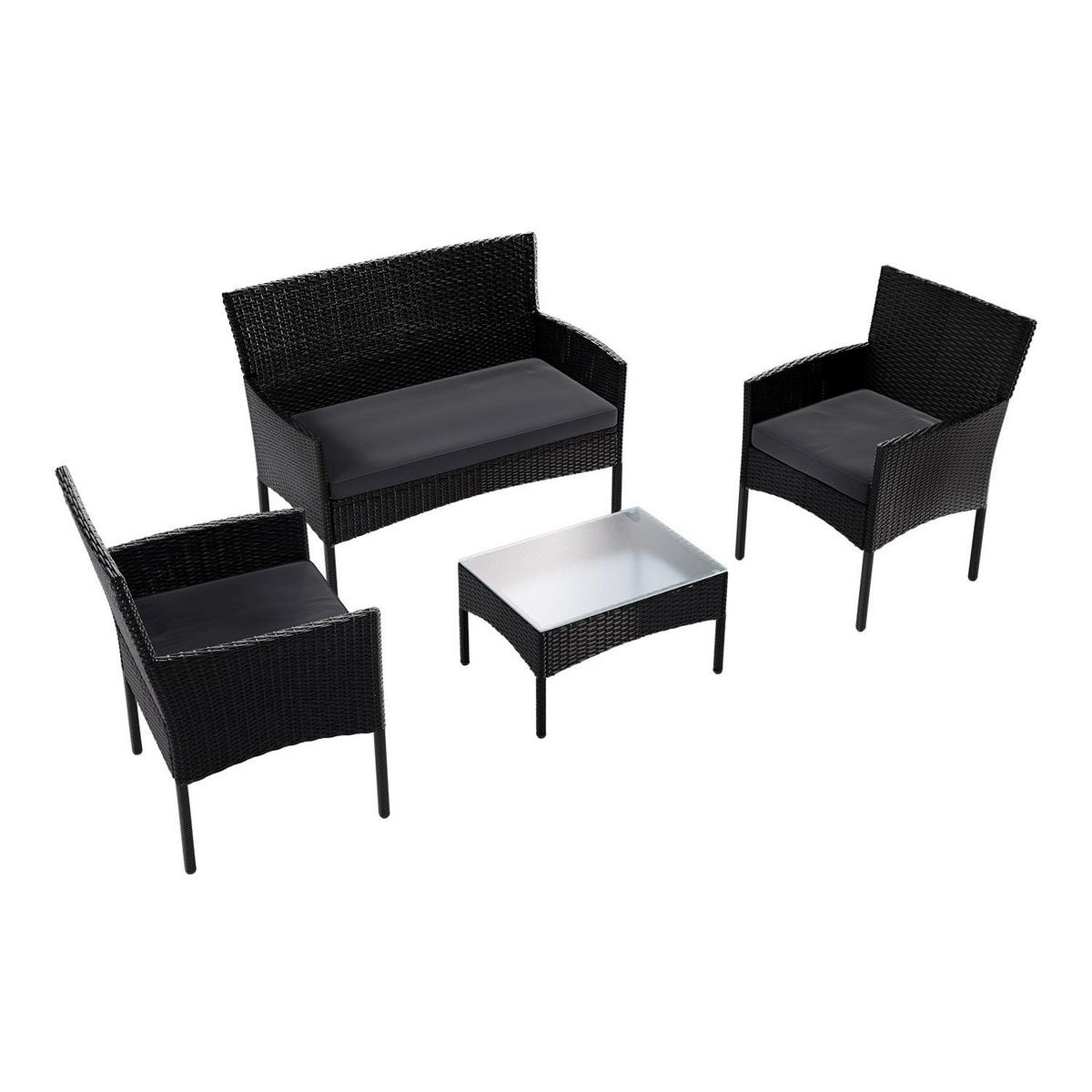 GARTENSET Fort Myers schwarz / dunkelgrau inkl. Abdeckung - Dunkelgrau/Schwarz, Kunststoff/Metall - Juskys