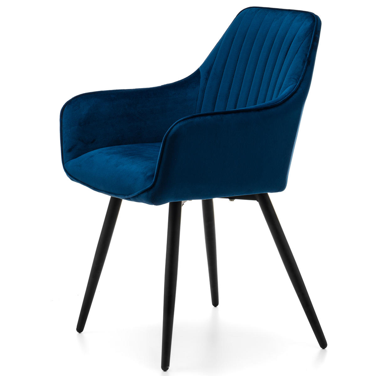STUHL PASSO gepolstert mit Steppung - dunkelblau - Samt Velours - Schwarz/Dunkelblau, Textil/Metall (58/87/60cm) - NEW HOME