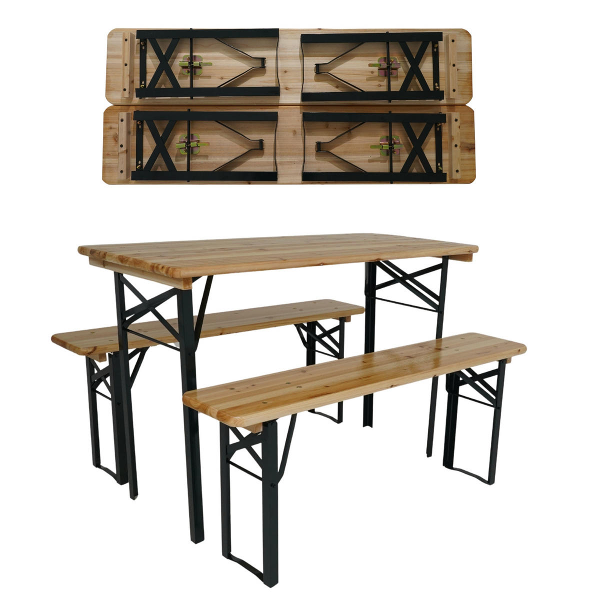 BIERZELTGARNITUR WIESN klappbar 116cm breit 3-teilig lackiertes Holz - Schwarz/Naturfarben, Holz/Metall - CHEFGASTRO