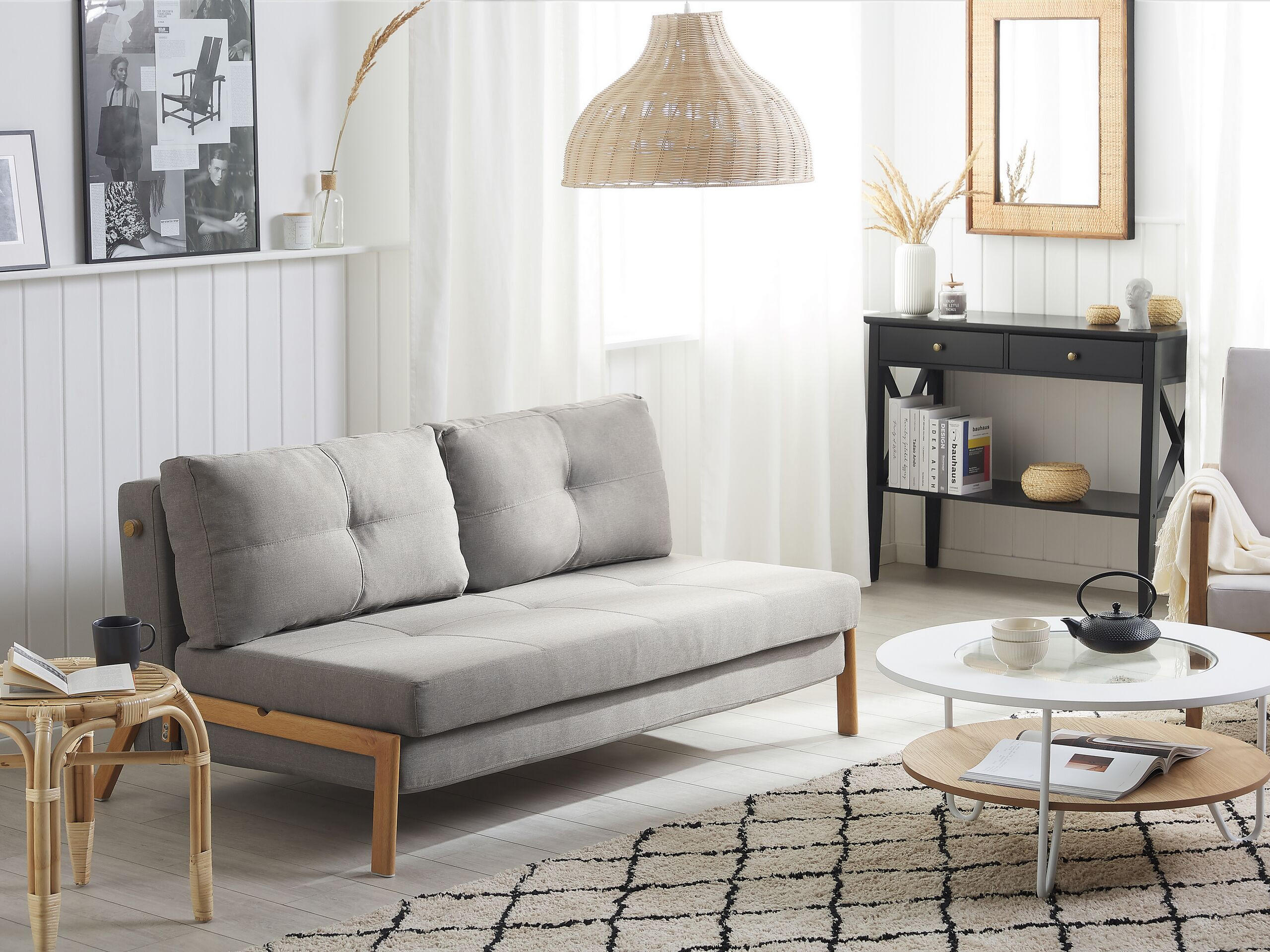 2-SITZER-SCHLAFSOFA Polsterbezug Hellgrau Edland - Hellgrau, Textil (152/76/92cm) - Beliani