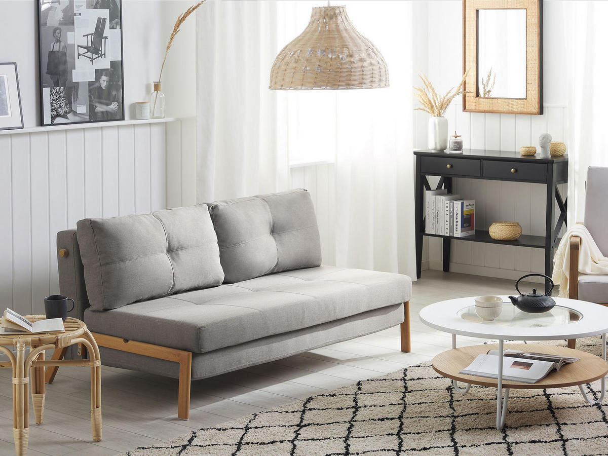 2-SITZER-SCHLAFSOFA Polsterbezug Hellgrau Edland - Hellgrau, Textil (152/76/92cm) - Beliani