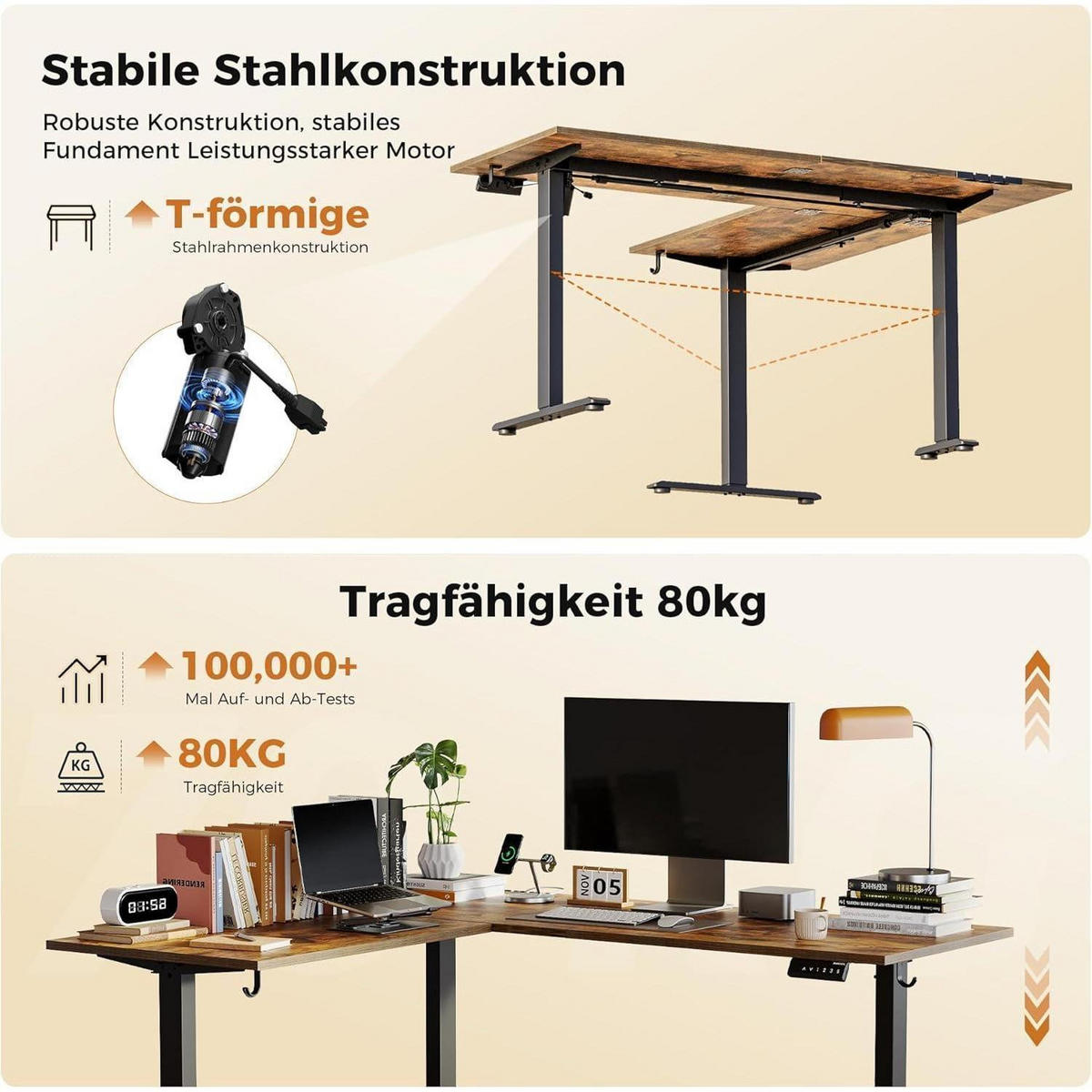 SCHREIBTISCH L-förmig höhenverstellbar Braun 150 x 125 cm - Braun, Holzwerkstoff (150/60/75cm)