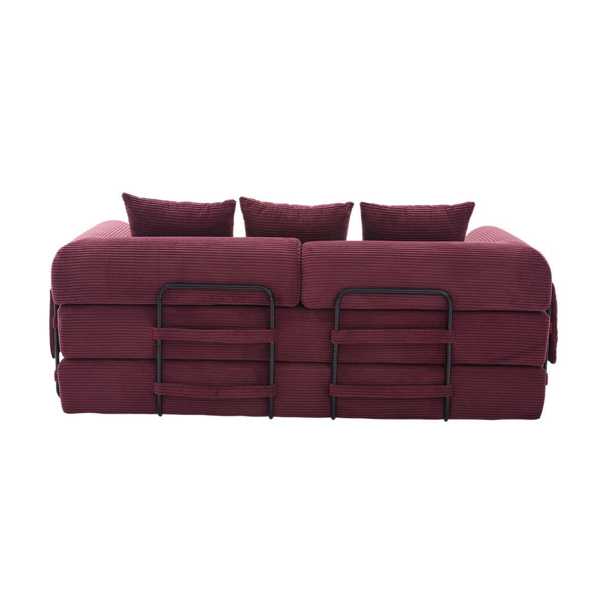 SOFA modular 200 x 94 cm Cord Wine Red mit Metallgestell und 3 Kissen - Rot, Kunststoff (94/67/200cm) - Meubliv