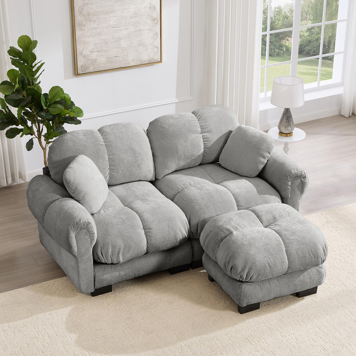 ECKSOFA 190 x 149 x 90 cm in Hellgrau aus Chenille mit modularem Aufbau - Hellgrau, Textil (149/190cm) - Flora Grace