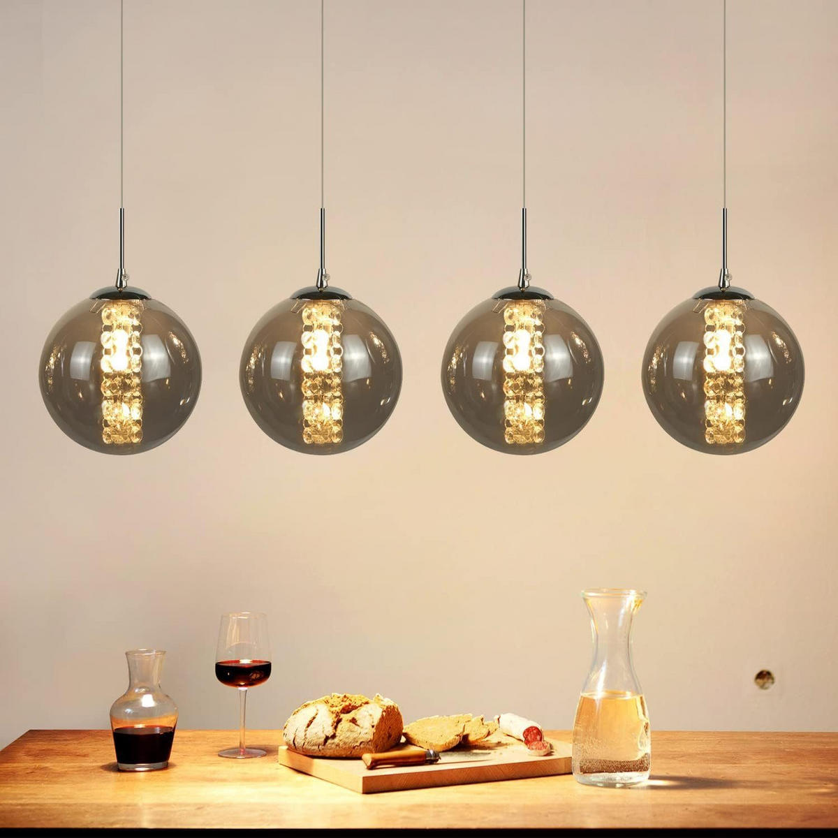 HÄNGELEUCHTE Energie 4-flammig 70/15/150 cm - Grau, Glas (70/15/150cm) - Nettlife