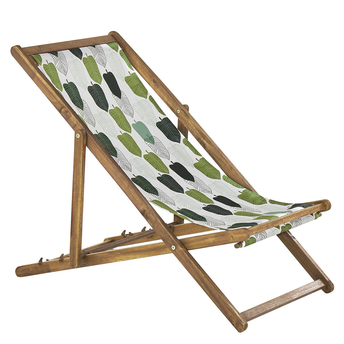GARTENLIEGE 2er-Set hellbraun Textil grün/weiß Blättermotiv Anzio - Hellbraun/Weiß, Textil (54/70/97cm) - Beliani