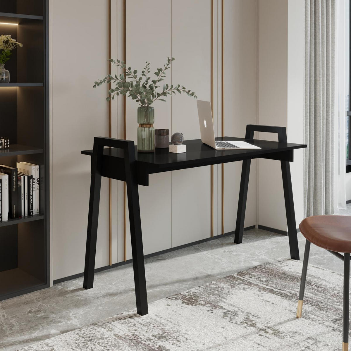 SCHREIBTISCH Frame Schwarz, mit Schwarz Metallbeine - Schwarz, Holzwerkstoff (680/1200/820cm) - Bettso