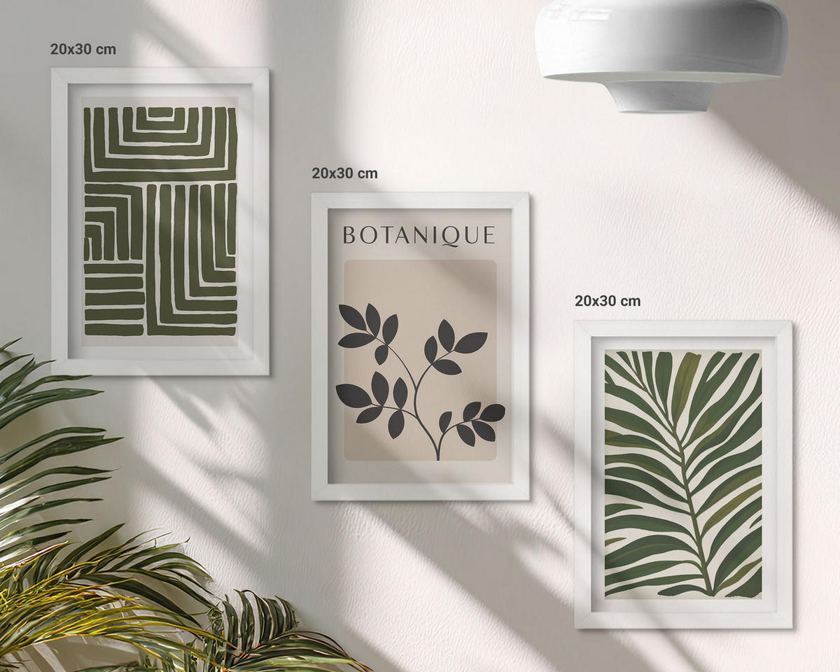 BILDER SET 3er Set - 20x30 cm Weißer Rahmen - Botanischer Boho-Minimalismus - Weiß, Kunststoff (20/30cm) - TULUP