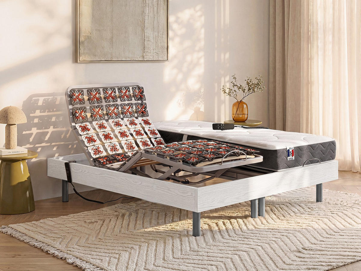 BETT mit elektrischem Lattenrost - 2 Personen - holz - weiß Jupiter - Weiß, Holz/Holzwerkstoff (70/190cm) - Vente-Unique