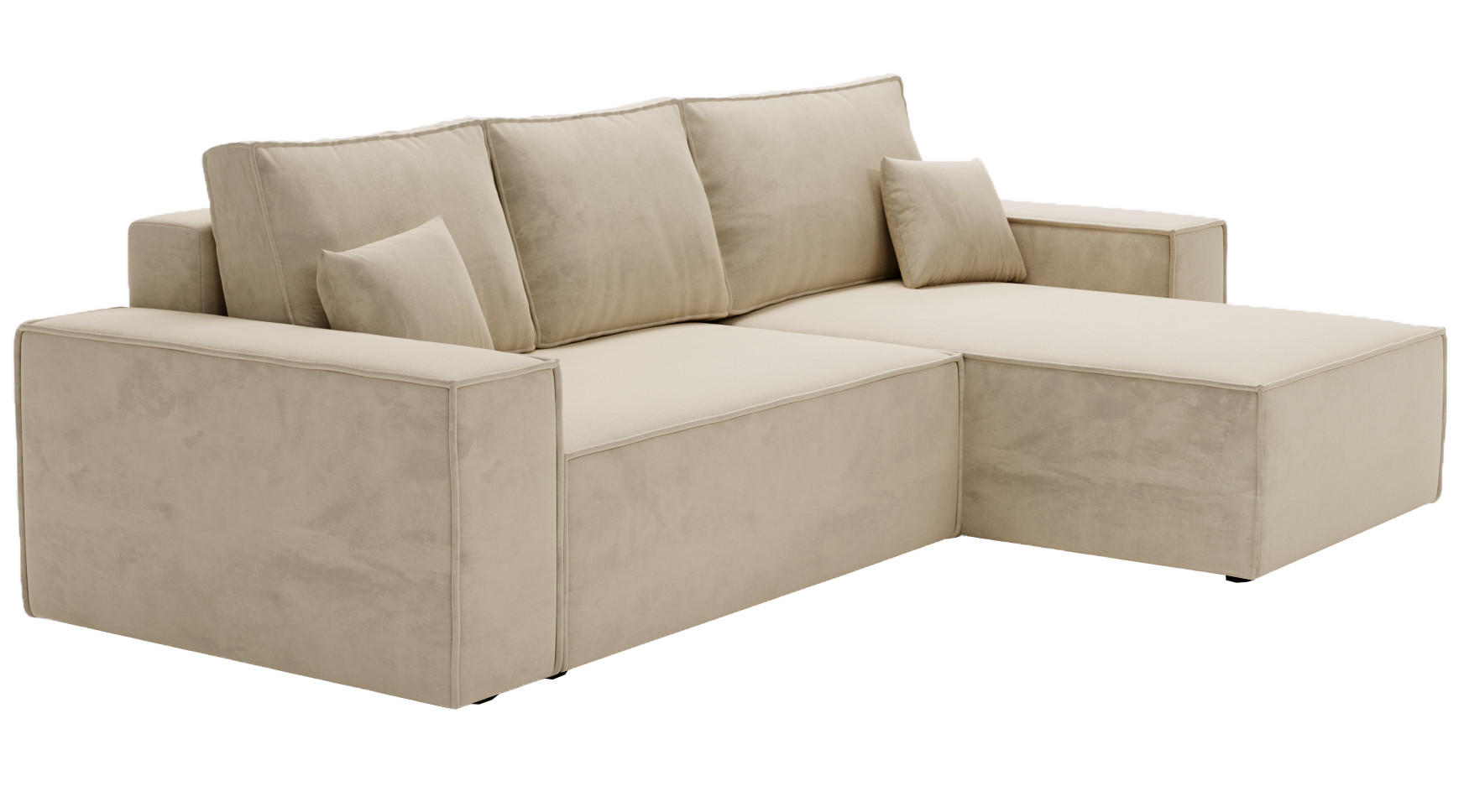 ECKSOFA mit Schlaffunktion Bergamo L 280 cm, Samt, Rechts - Beige - Beige, Holz (189/277cm) - Emporius