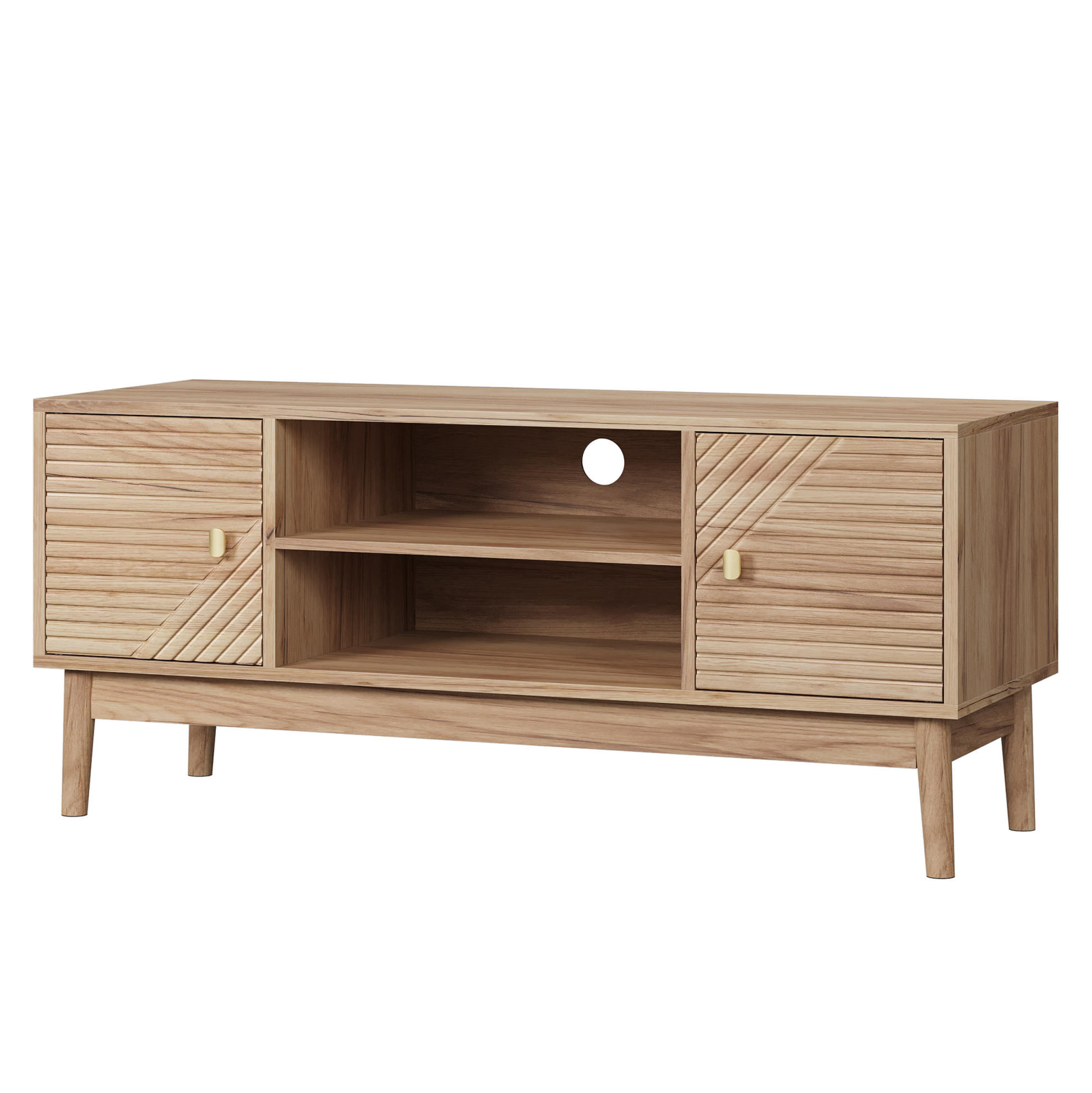 LOWBOARD 110/40/48 cm Eiche aus MDF mit Kabelmanagement - Braun, Holzwerkstoff (40/48/110cm) - OKMYHOME