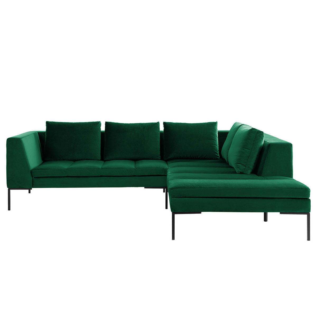 ECKSOFA mit Ottomane - Dunkelgrün/Schwarz, Textil/Metall (255/230cm) - home24