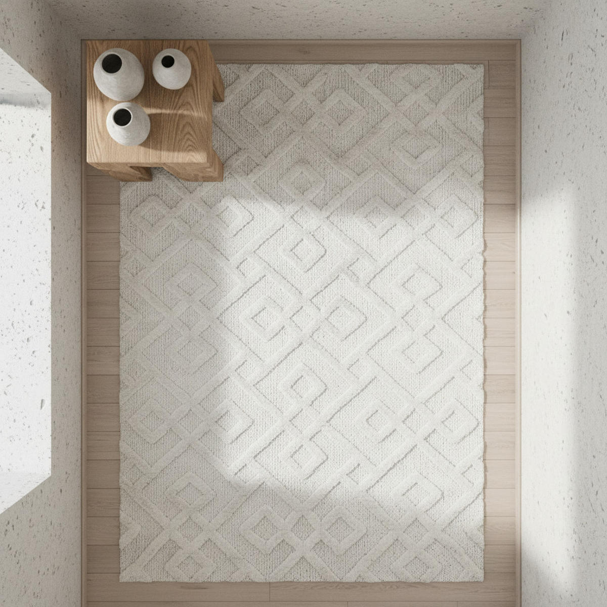 TEPPICH Hochflor Hoch-Tief Geometrisch Polypropylen Wohnzimmer Creme Rechteckig 200x290 - Beige, Textil (200/290cm) - KADIMA DESIGN