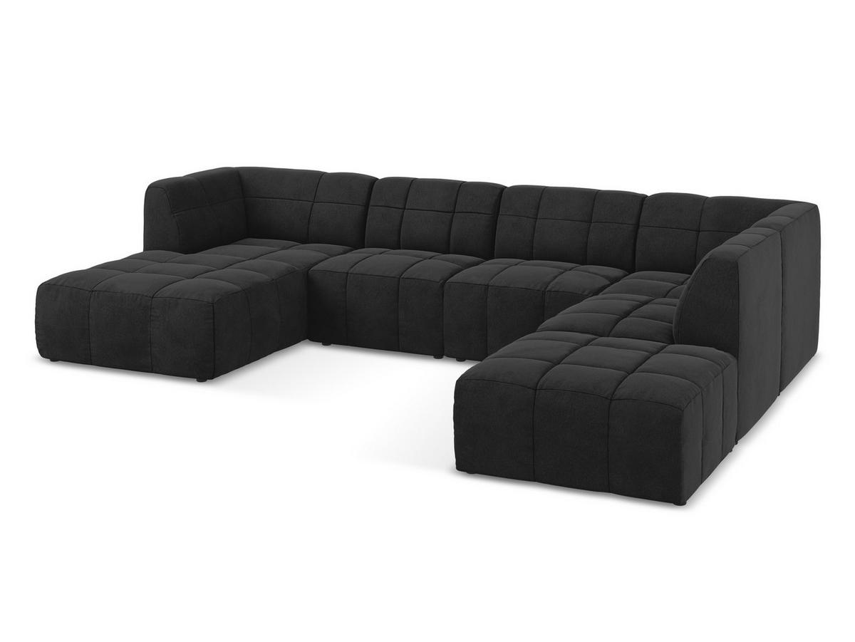 ECKSOFA Links Samt Stoff Grau - Taupe/Schwarz, Holzwerkstoff/Kunststoff (248/166cm) - Makamii