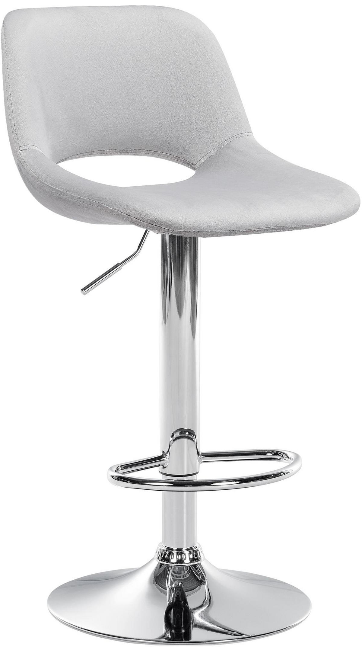 BARHOCKER JAKSON Hellgrau Samt Chrom - Hellgrau, Textil/Metall (42/86/46cm) - DELUKE