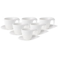 KAFFEETASSEN MIT UNTERTASSEN Flow weiß 200 ml 6er Set - Weiß, Keramik (15/10.8/17.7cm) - Villeroy & Boch
