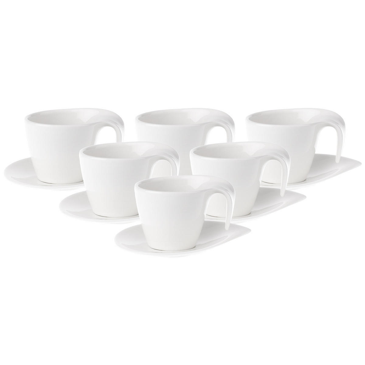 KAFFEETASSEN MIT UNTERTASSEN Flow weiß 200 ml 6er Set - Weiß, Keramik (15/10.8/17.7cm) - Villeroy & Boch
