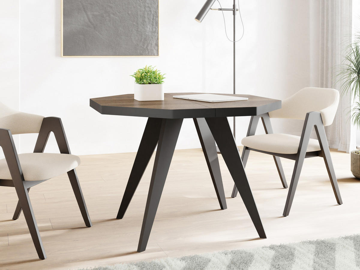ESSTISCH Diamond Black achteckiger ausziehbarer, Arvadonna Chestnut 100-200/100/76 cm - Kastanienfarben/Schwarz, Holz/Holzwerkstoff (100/100/77cm) - WFL GROUP