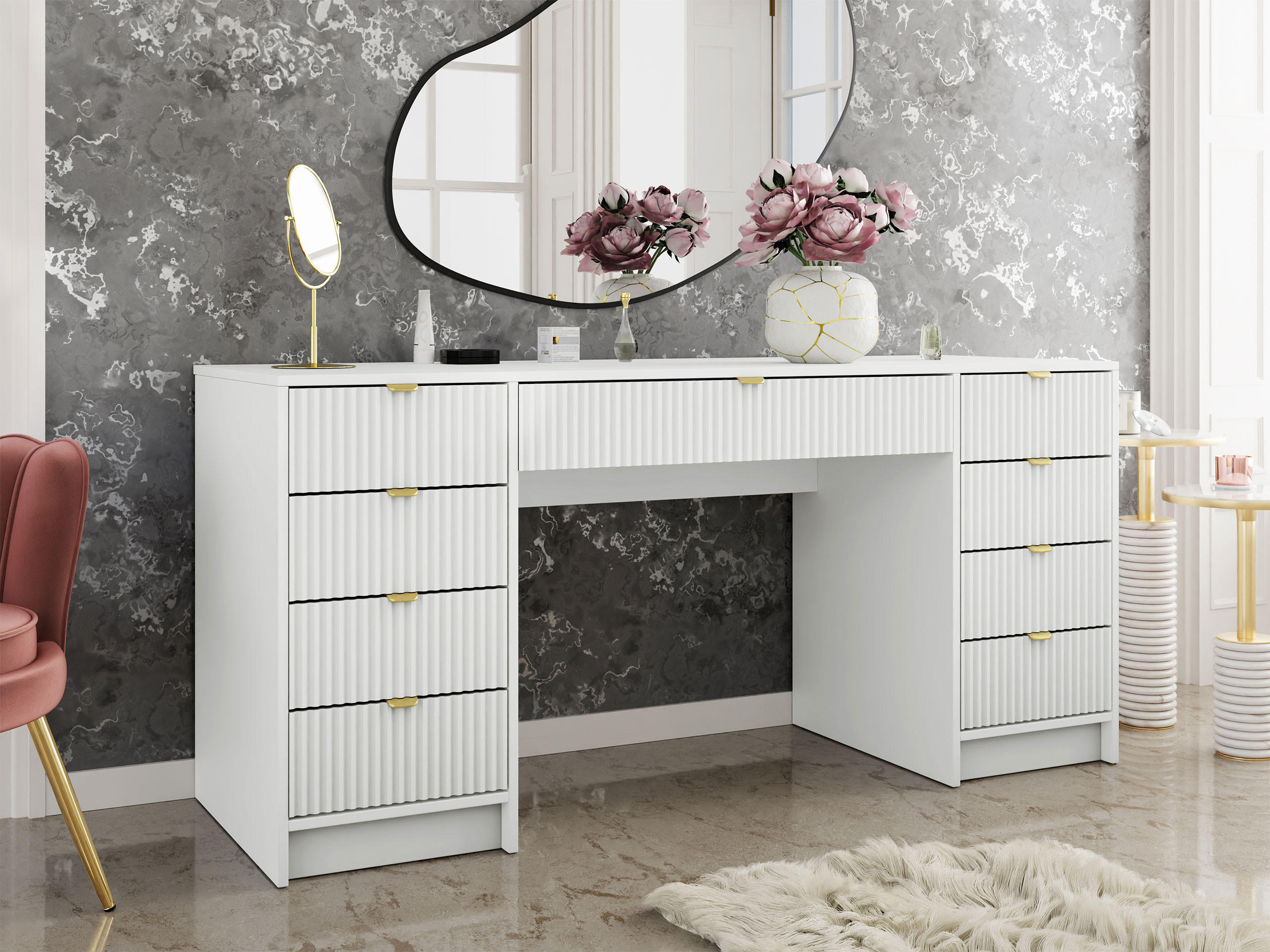 SCHREIBTISCH Tireno Bis - Goldfarben/Weiß, Holzwerkstoff/Metall (55/154/76cm) - MIRJAN24
