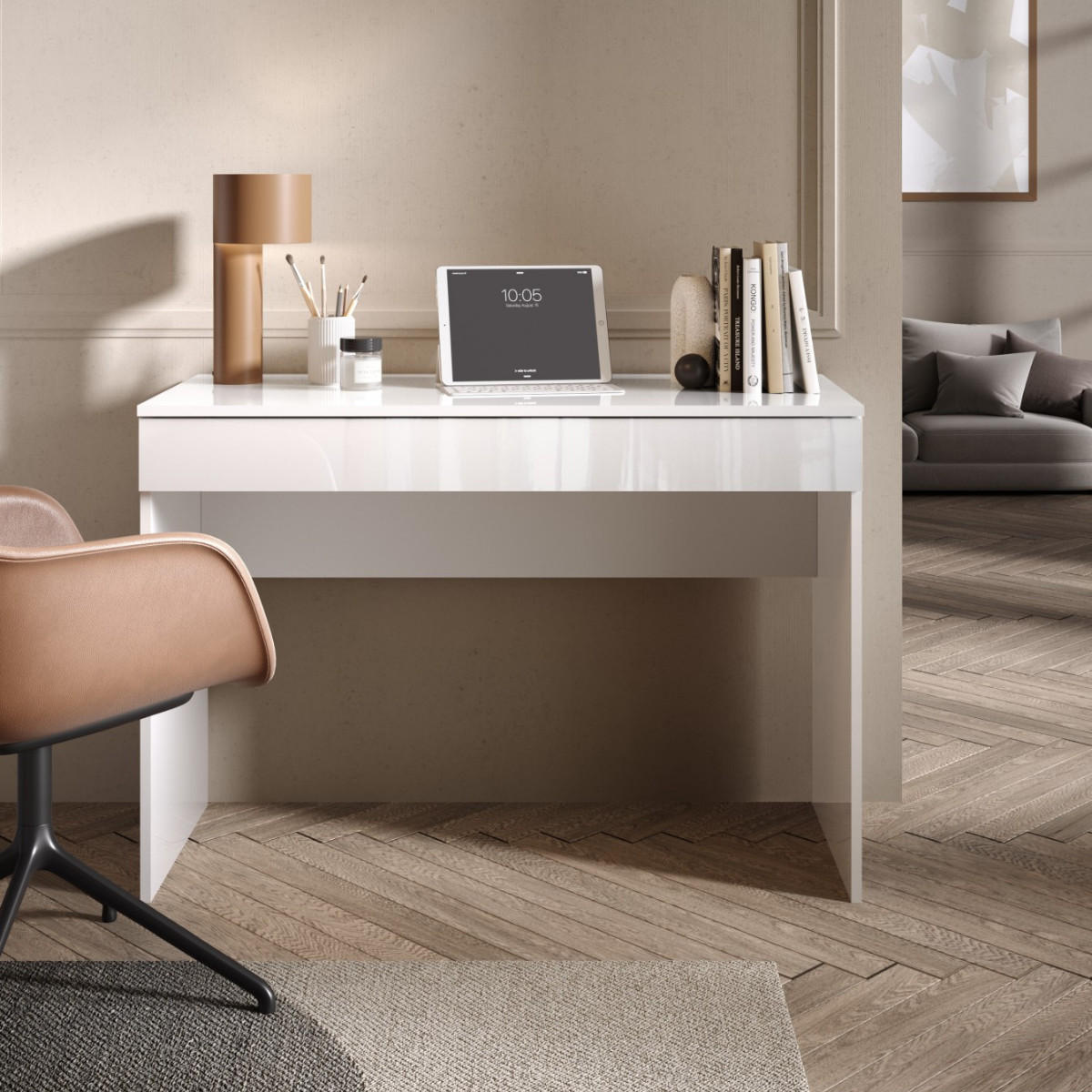 SCHREIBTISCH mit 1 großen Schublade weiß 110/50/76 cm - Weiß, Holzwerkstoff (56.2/50/76cm) - Calicosy