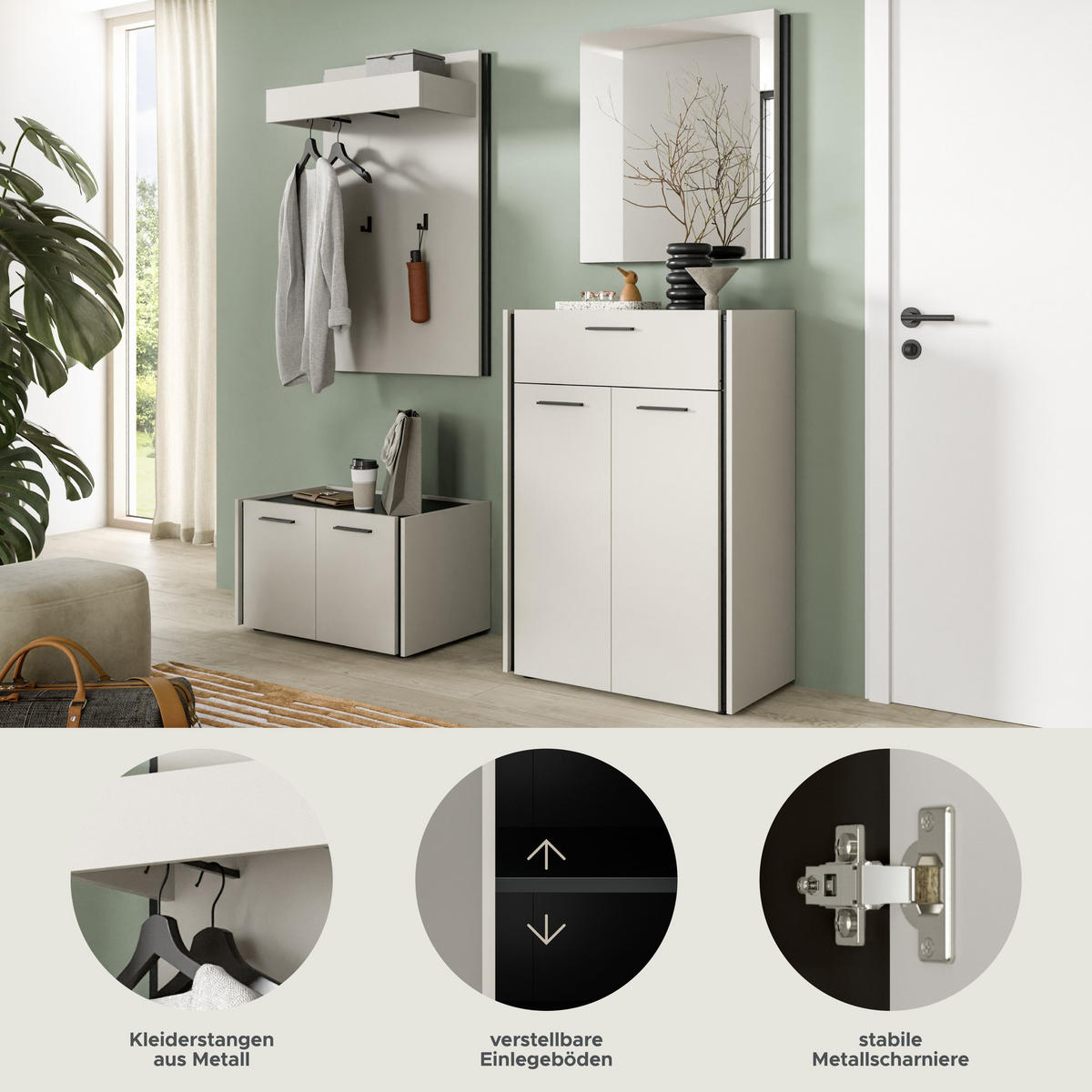 GARDEROBEN-SET Emil Kaschmir 165/40/190 cm - Beige, Holzwerkstoff (165/190/40cm) - Xonox