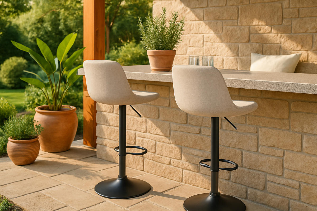 BARHOCKER 2er Set Lotus Stoff creme - Schwarz/Naturfarben, Textil/Metall (43/103/49cm) - TPFLiving